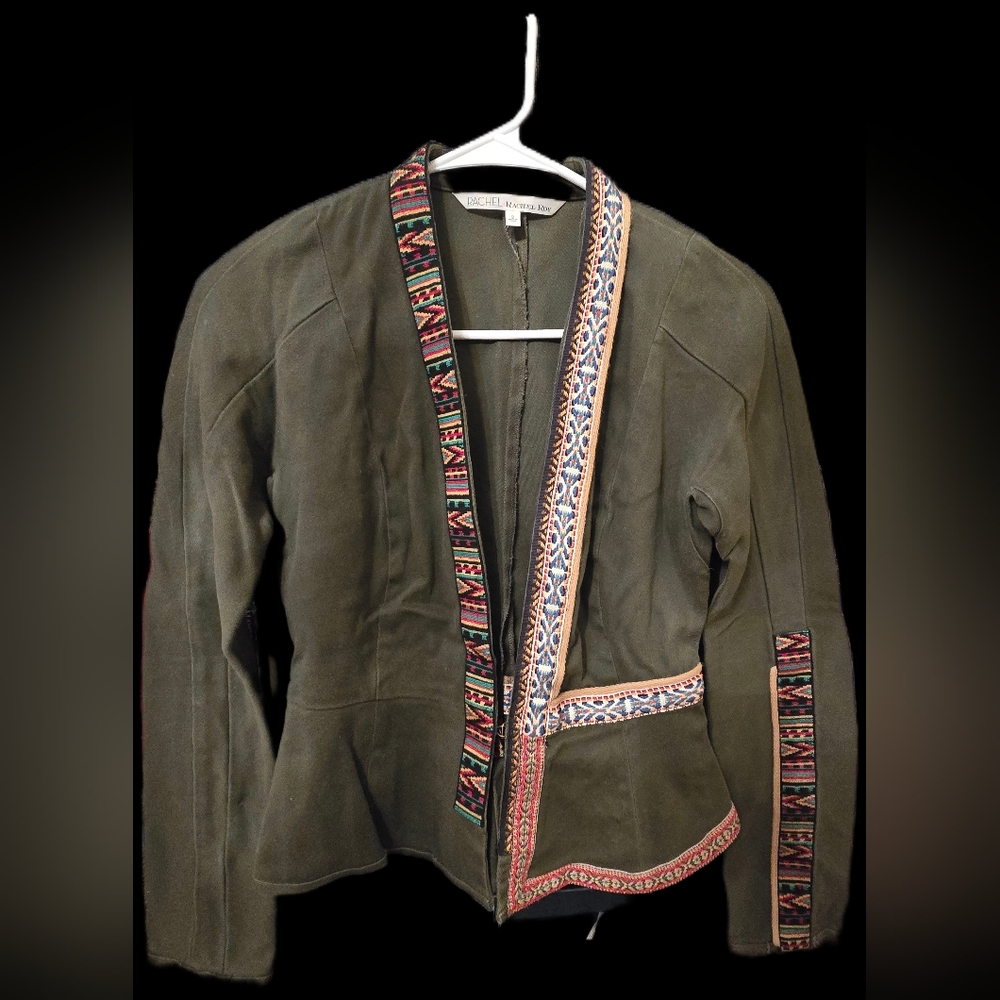 RACHEL Rachel Roy Olive Jacket with Multicolor Trim